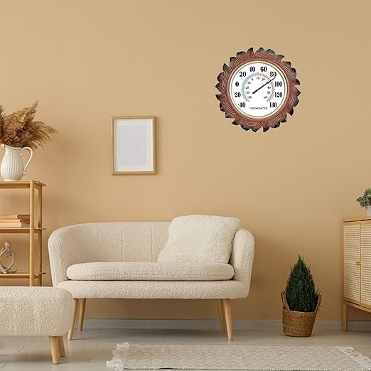 Indoor Outdoor Thermometer Large 15 Inch Wall Thermometer Waterproof Does not Require Battery (Brown)