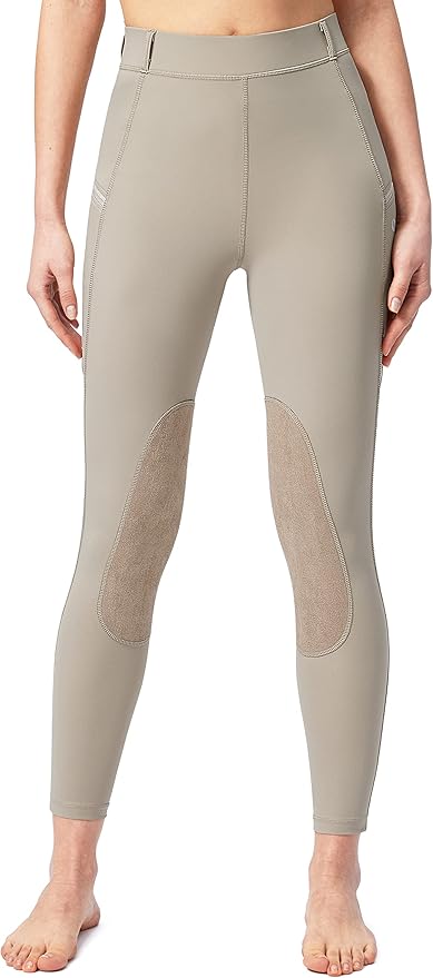SANTINY Women's Horse Riding Pants with Zipper Pockets Knee-Patch Schooling Tights Equestrian Breeches for Women