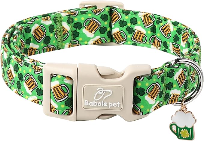 St Patricks Day Dog Collar for Small Dogs - Green Beer Shamrock Dog Collars for Boys&Girls Dogs, Adjustable Irish Clover Puppy Collar with Quick Release Buckle S