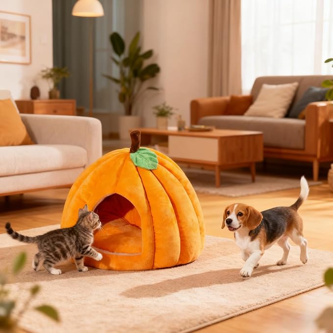 Pumpkin Cat Bed, Cute Pumpkin Shape Cat Cave