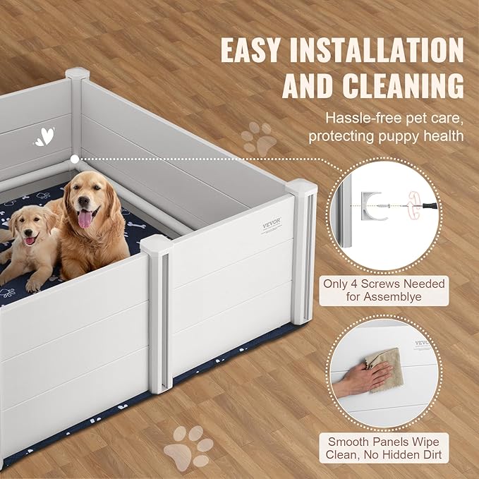 VEVOR Whelping Box for Dogs, 48 x 48 x 18.1in Whelping Pen for Puppies, Dog Birthing Box with Rails and Washable Pee Pad, Whelping Box for Large Breed Dogs, White