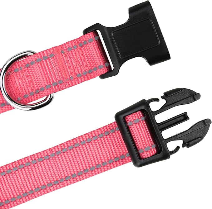 TagME Reflective Nylon Dog Collars, Adjustable Classic Pet Collar with Quick Release Buckle for Puppy, Baby Pink, 3/8" Width