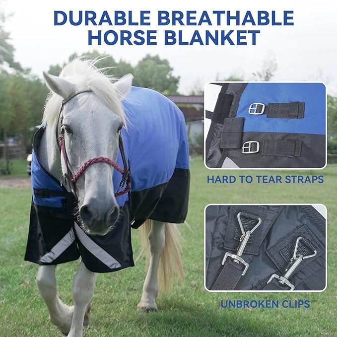 36” Winter Horse Blanket, 1200D Waterproof Poly Horse Turnout Blanket, Durable Tear-Resistant Thick Horse Blanket with Snuggit 220G Filling, Breathable Warmth Turnout Blankets for Horse