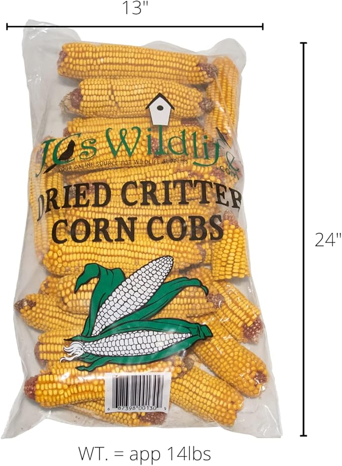 JCs Wildlife Dried Corn on The Cob Bag - 14 lb Bag - Great for Squirrels, Deer, Racoons, Rabbits, Geese, Ducks, Turkey, and Other Backyard Critters. Indiana Corn. (1 Bag)