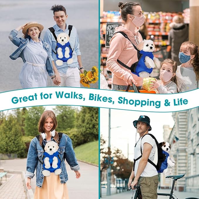 Dog Backpack Carrier, Adjustable Pet Front Carriers, Legs Out Carrying Sling Travel Bag for Small Medium Dogs 4-7 Lbs, Soft Wearable Puppy Chest Carry Backpacks for Walking/Hiking/Camping/Traveling