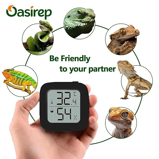 Black 2-Pack Reptile Thermometer and Hygrometer – Digital LCD Temp & Humidity Gauge for Bearded Dragon, Corn Snake, Hermit Crab, Iguana, Axolotl, Vivarium & Terrarium Setup
