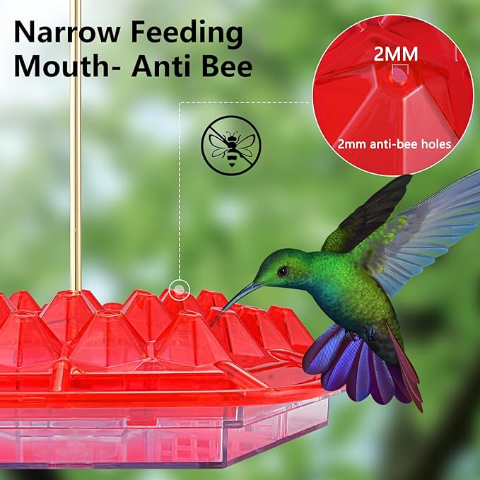 Hummingbird Feeders for Outdoors,Hanging Ant and Bee Proof,30 Feeding Ports Shirem Hummingbird Feeder,Built-in Ant Moat,Easy to Fill and Clean,14 Ounces (1 Pack)