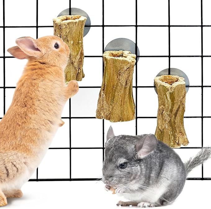 Fhiny Rabbit Chew Toys, 3 PCS Hanging Natural Papaya Wood Chew Sticks Guinea Pig Treats for Dental Care Small Animal Molar Snacks Bunny Treats for Rabbits Guinea Pigs Chinchillas Hamsters Gerbils