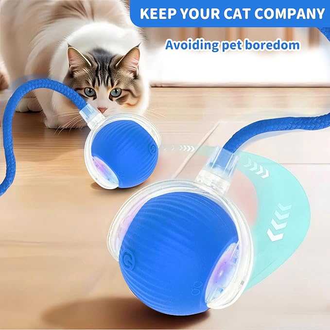 Interactive Cat Toys for Indoor Cats Smart Automatic Ball Rolling for Bored Kitten Pet Upgraded Speedy Moving Chase Dogs Toy Blue