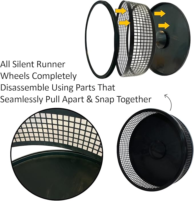 Silent Runner Pro | Sugar Glider Exercise Wheel (Black with Attachment)