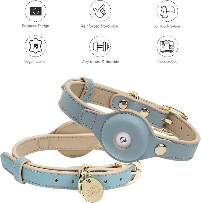 Cupertino Dog Collars, Harnesses & Leashes Made from Vegan Leather with Dog Tracker Device Holder Adjustable Dog Collar (Extra Small, Blue)