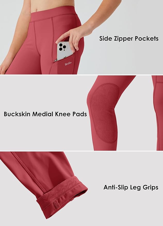 Willit Girls Horse Riding Pants Tights Kids Equestrian Breeches Knee-Patch Youth Schooling Tights Zipper Pockets