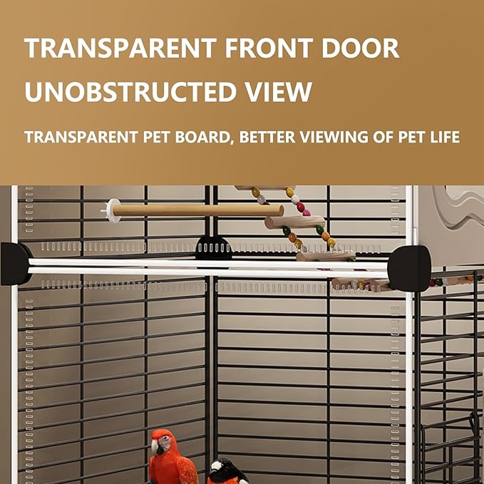 Large Parrot Cage with Acrylic Doors, 4 Casters, Perch & Feeder, Detachable Drawer, Ideal for Cockatiels, Budgies, Conures, Indoor/Outdoor Use – Spacious White Birdcage(Black,72 * 36 * 106)