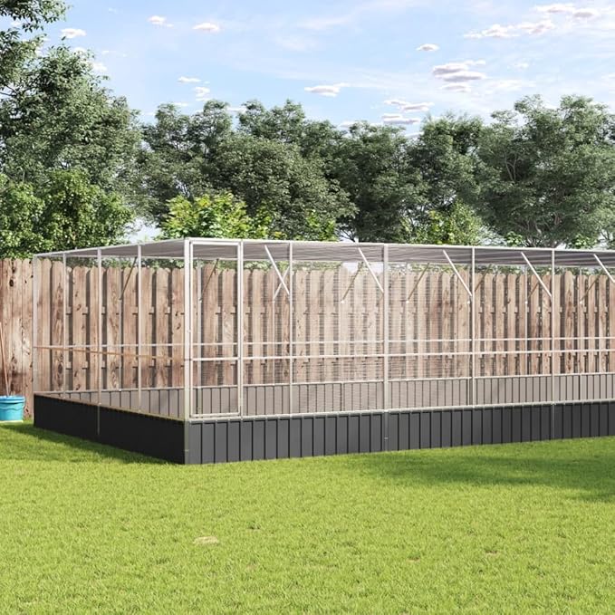 Large Metal Heavy Duty Walk-in Aviary Cage with Extension, Ample Activity Space Bird Cage with Lockable Door Also for Chickens and Rabbits, Silver 327.6"x163"x83.5" Steel,-528