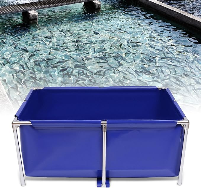 Canvas Fish Pond, Foldable Water Storage Pond Modern Blue Aquarium Fish Water Tank with T-Shaped Steel Frame, Rectangle Canvas Show Tank for The Cultivation of Lobster