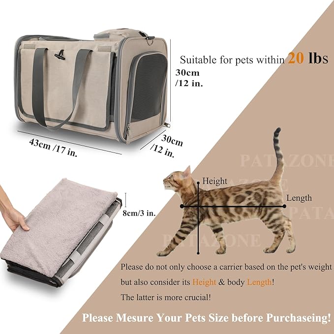 Soft Cats Carrier for Small Dogs Carriers Airline Approved Puppy Travel Bag Softsides Puppy Carry,Soft-Sided,Pets Small Animals Rabbits Bunny Outdoor (Khaki)
