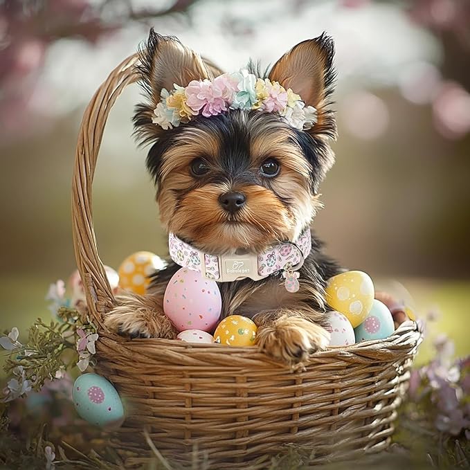 Easter Dog Collar for Medium Dogs - Easter Egg Pastel Dog Collars, Cute Girl Dogs Collar, Lightweight Adjustable Pink Spring Holiaday Dog Collars with Quick Release Buckle M