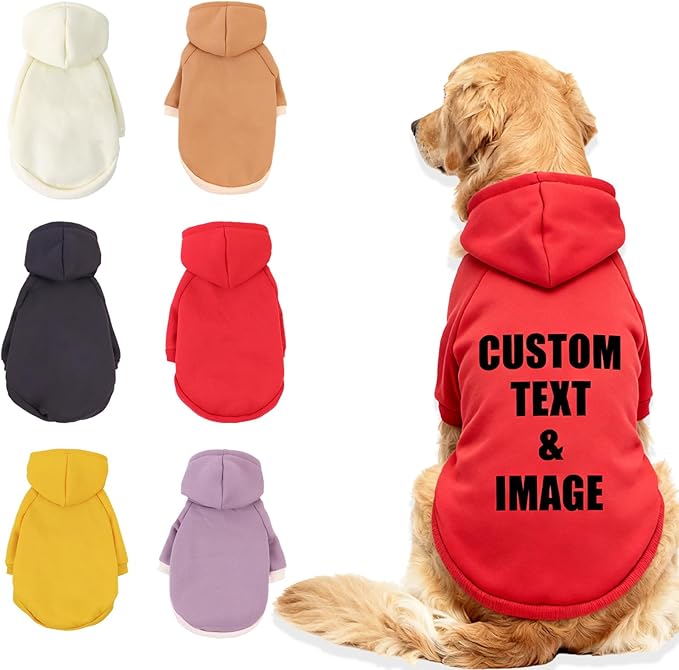 Custom Dog Hoodie, Personalized Sweatshirt with Photo Text Name Logo, Customized Hooded Sweater for Small Medium Large Dogs & Cats (Red, XXXX-Large)
