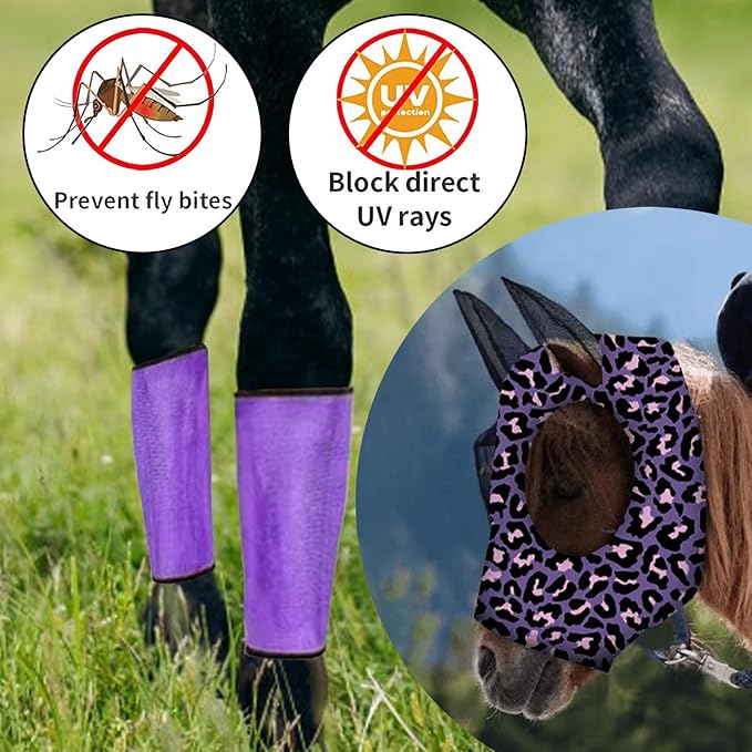 Loose Fitting Horse Fly Boots, Breathable Mesh Boots Protective Horse Leg Wraps, Horse Leggings for Preventing Flies and Mosquitoes Bites-Reduces Leg Fatigue