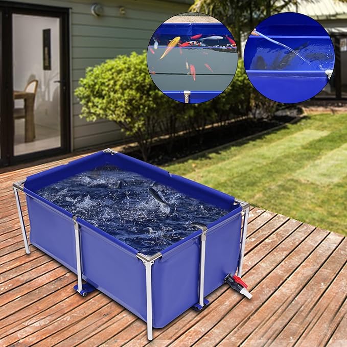 Canvas Fish Pond, Canvas Water Tank with Stainless Steel Tubes, Foldable Water Storage Pond with Drain Valve, Temporary Holding Viewing Canvas Fish Pond