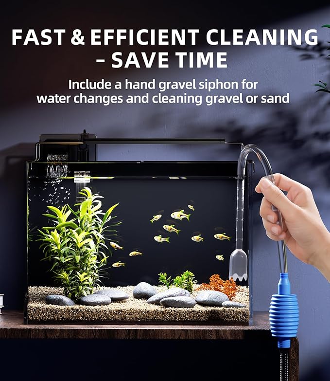 5 Gallon Fish Tank Aquarium Kit with Filter, Heater, LED Light with Timer, Siphon Vacuum Cleaner, Lid, Self-Cleaning Glass Rimless Betta Tank