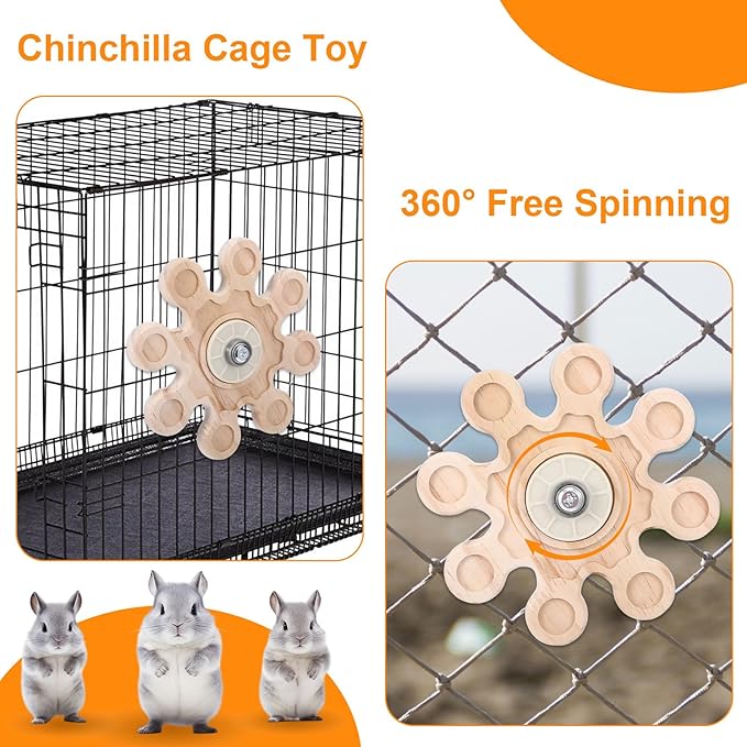 Rotating Natural Wood Chinchilla Chew Toys, Interactive Enrichment Rat Enrichment Toys for Teeth Grinding, Hanging Exercise Chinchilla Cage Accessories Wheel for Hamster Guinea Pig (6.3 in)