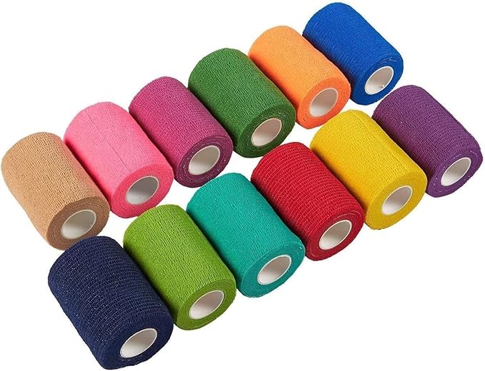 Juvale Cohesive Self-Adherent Bandage Wrap - Elastic Support for Sprains & Sports Tape - Vet Wrap for Horses & Dogs - Hand-Tearable Design & Grip Tape - 24 Rolls, 3 in x 5 yd, Multicolor
