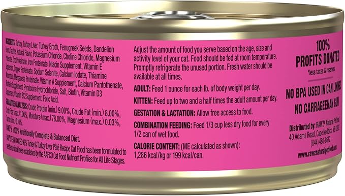Rawz Natural Premium Pate Canned Cat Wet Food - Made with Real Meat Ingredients No BPA or Gums - 5.5oz Cans 24 Count (Turkey & Turkey Liver)