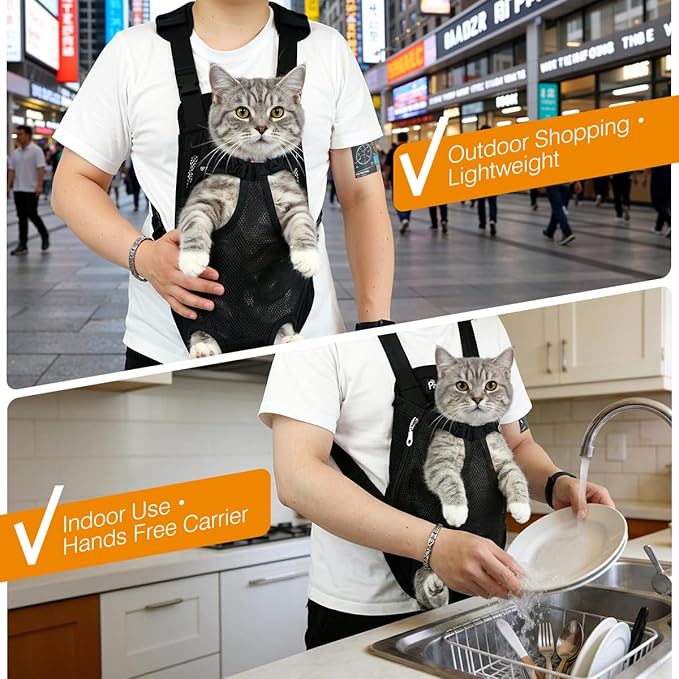 Pawaboo Pet Carrier Backpack, Adjustable Pet Front Cat Dog Carrier Backpack Travel Bag, Legs Out, Easy-Fit for Traveling Hiking Camping for Small Medium Dogs Cats Puppies, Medium, Black
