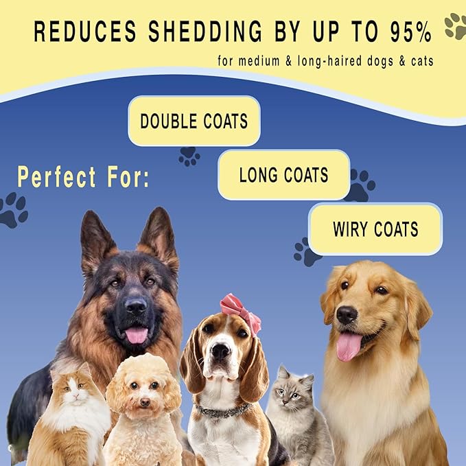 Pet Grooming Rake for Dogs & Cats - Double-Sided Deshedding and Dematting Tool, Gently Remove 95% of Loose Undercoat & Mats for Long-Haired Pets, Painless Fur Brush for Shedding Control (M)