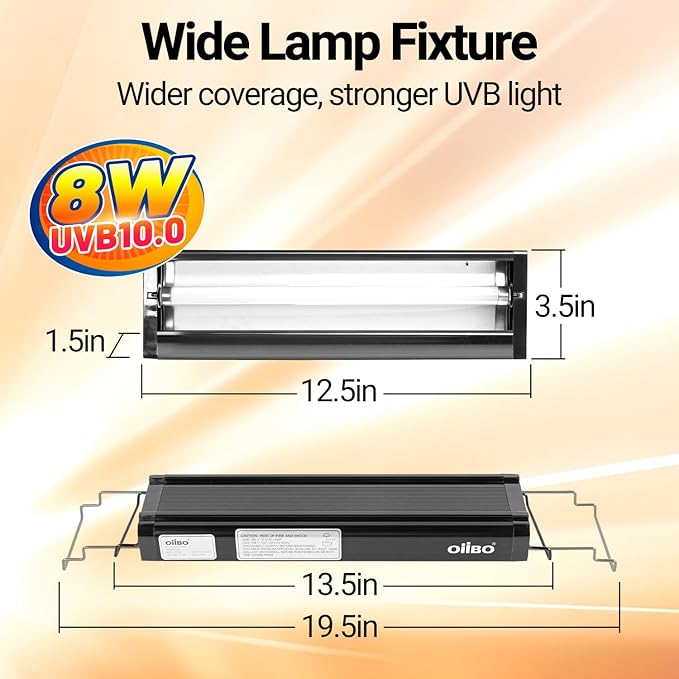 Oiibo T5 HO Reptile Light Fixture UVB Lighting Combo Kit, Reptiles Terrarium Lamp Hood Light Fixture Include UVB 10.0 Desert Reptile Light for Bearded Dragon Gecko Lizard (8W)
