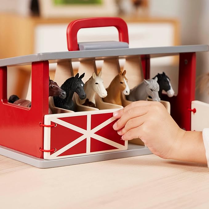 Terra by Battat – Wooden Farm Playset with 6 Toy Horses & Detailed Barn, Portable Equestrian Stable for Imaginative Play, Durable Farm Animal Figurines & Carry Handle, Playset for Toddlers 3+ Years
