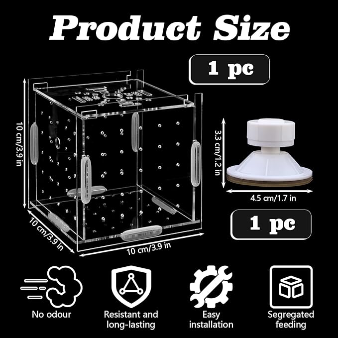 Acrylic Fish breeding Box, Transparent Fish Isolation Box, Fish Separation Box for Aquarium, Hatchery Incubator with Suction for Shrimp Guppy Clownfish Small Fish (3.9 x 3.9 x 3.9Inch)