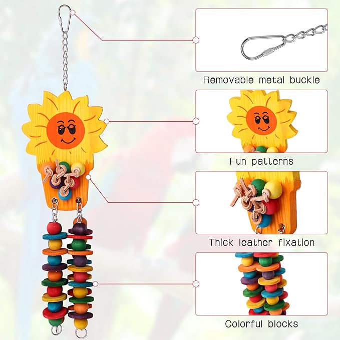 Set of 3 Natural Wood Parrot Toys - Ideal for Small & Medium Parrots. Safe & Durable Chew Toys Promote Mental Stimulation & Beak Health. Handcrafted Bird Toys for Enriching Playtime