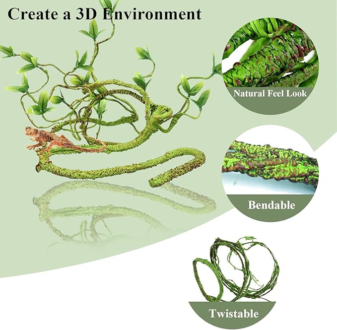 Bearded Dragon Tank Accessories, 10 PCS Reptile Hammock Plants Bridge Jungle Climber Vines for Snakes Bearded Dragon Chameleon Gecko Lizard