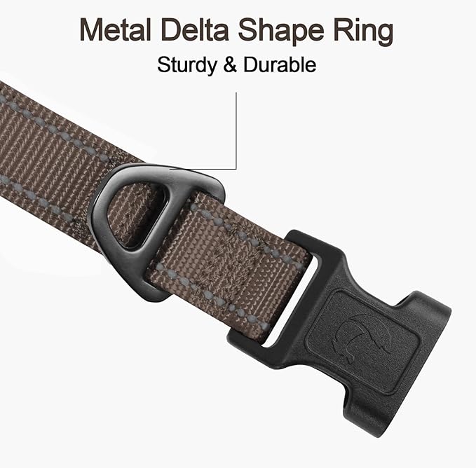 Joytale Reflective Dog Collar, Soft Neoprene Padded, Metal D-Ring, Nylon Pet Collar Adjustable for Puppy and Small Dogs, Brown, XSmall