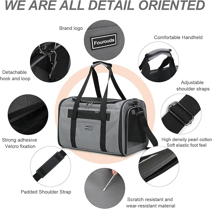 Airline Approved Dog Carrier.Cat Travel Carrier Dog Carrier Bag, Soft Sided Pet Bag up to 20 Lbs,Pet Carrier Soft-Sided Escape Proof with 4 Ventilated Windows (Black)