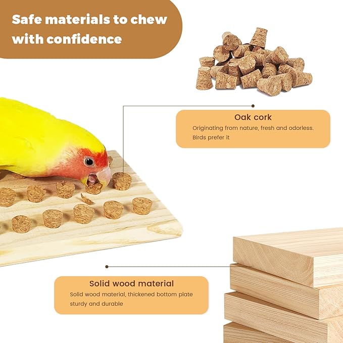 Bird Chew Toy with Screw Mount – Wooden Foraging Toy for Parrots, Cockatiels, Small to Medium Birds, Secure Cage Attachment, Safe and Durable Design (Rainbow-Corner)