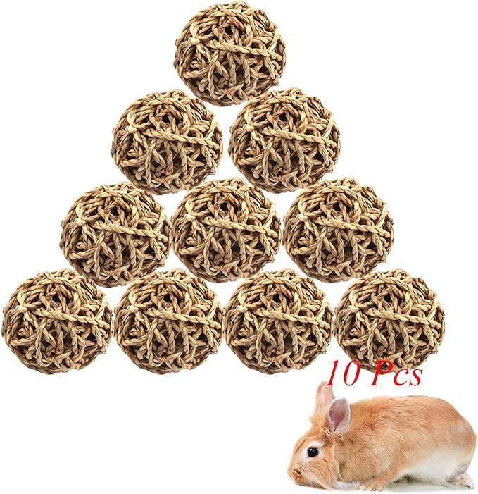 Hamiledyi 10PCS Rabbit Grass Balls 2.8in Large Guinea Pig Balls Small Animal Activity Enrichment Toy for Bunny Chinchilla Hamster Gerbil Grinding Playing