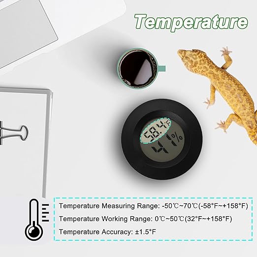 Reptile Thermometer and Humidity Gauge Digtal Terrarium Thermometer Circular Bearded Dragon Cage Accessories Reptile Temp and Humidity Gauge for Leopard Gecko Hermit Crab Gecko Lizard Etc 4pc