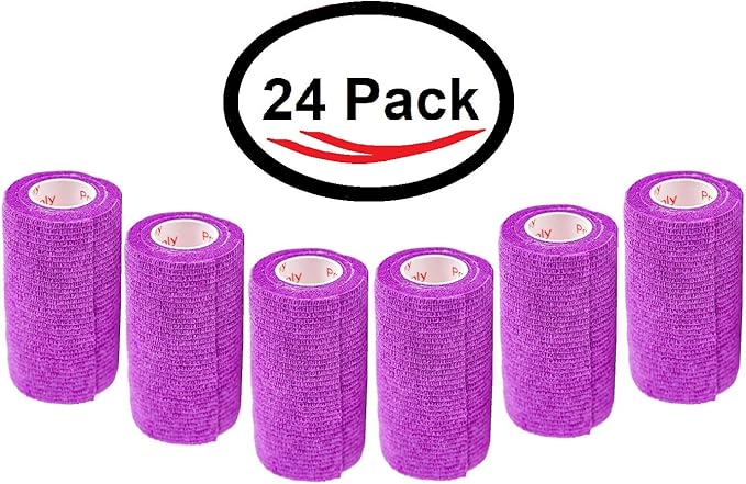3 Inch Vet Wrap Tape Bulk (Purple) (Pack of 24) Self Adhesive Adherent Adhering Flex Bandage Grip Roll for Dog Cat Pet Horse