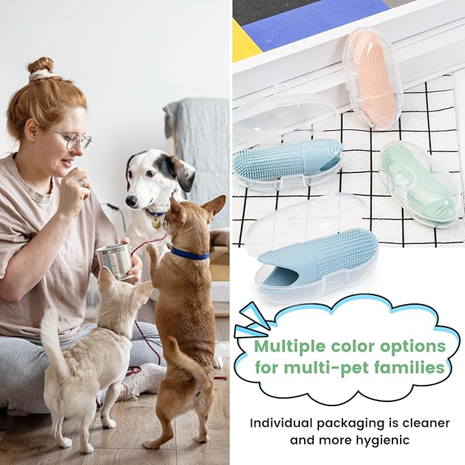 Duckart LABRUSID Dog Toothbrush, 2 Pack Dog Tooth Brush, 360 Cleaning Finger Toothbrush for Adult Dogs, Soft Silicone, Cream-coloured & Green