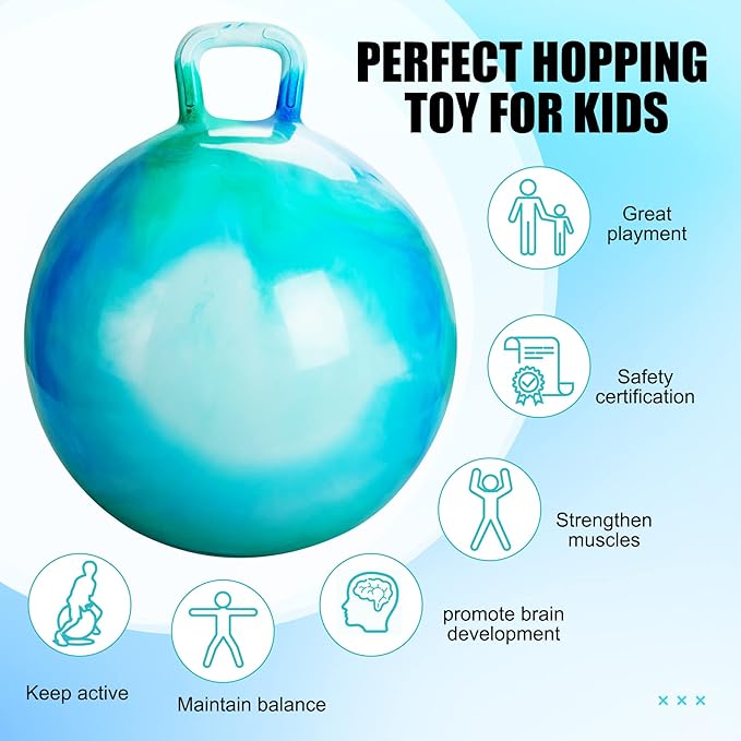 INPODAK Hopper Ball 18 Inch Bouncy Ball with Handle for Kids, Hippity Hop Jumping Hopping Toy for Boys Girls Ages 3-6 with Pump and Gift Box Great Gift for Birthday Holiday