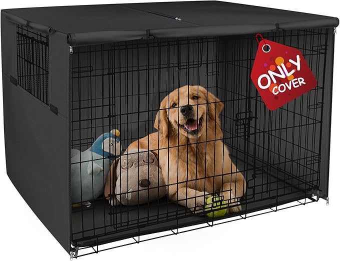 Explore Land Dog Crate Cover Heavy Duty Polyester Pet Kennel Sunshade Universal Fit for 24 inches Wire Cage (Black)