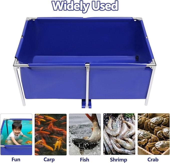 Foldable Canvas Fish Pond, 47x31x19inch Portable Aquarium Fish Water Tank Koi Breeding Pond with Drain Valve, Indoor Outdoor Wterproof Aquaculture Pool Pond for Fish Farming, Aquatic Products