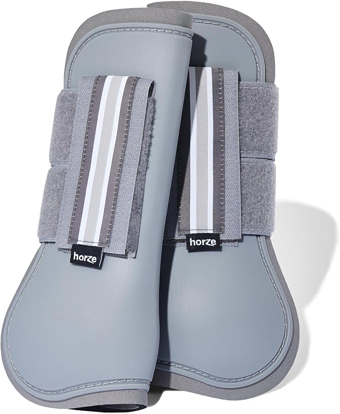HORZE Adepto Open Front Tendon Boots | Durable Shell with Neoprene Lining - Steel Grey - Pony