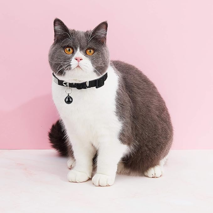 Weewooday 4 Pieces Rhinestones Cat Collars Breakaway Cat Collar with Bell Bling Pet Accessories with Soft Velvet, 4 Colors(S,Pink, Red, Black, Blue)
