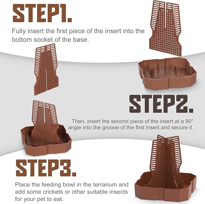 Chameleon Feeding Bowl for Reptile Terrarium, Climbable Design for Reptile to Hunt, Suitable for Feeding Lizards, Bearded Dragons, Geckos, Guardians, Frogs, Reddish Brown, Large