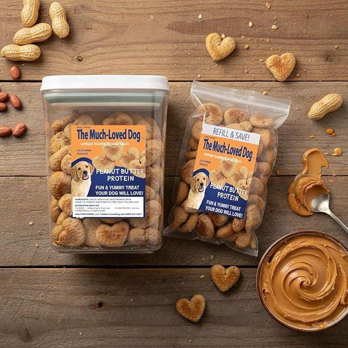 The Much-Loved Dog™ – Natural Fresh-Baked Training Treats in Refillable Airtight Fresh-Keeper™ U.S.A. Made, Human Grade Ingredients, Ideal Dog Treats Small Dogs & All Breeds (Peanut Butter)