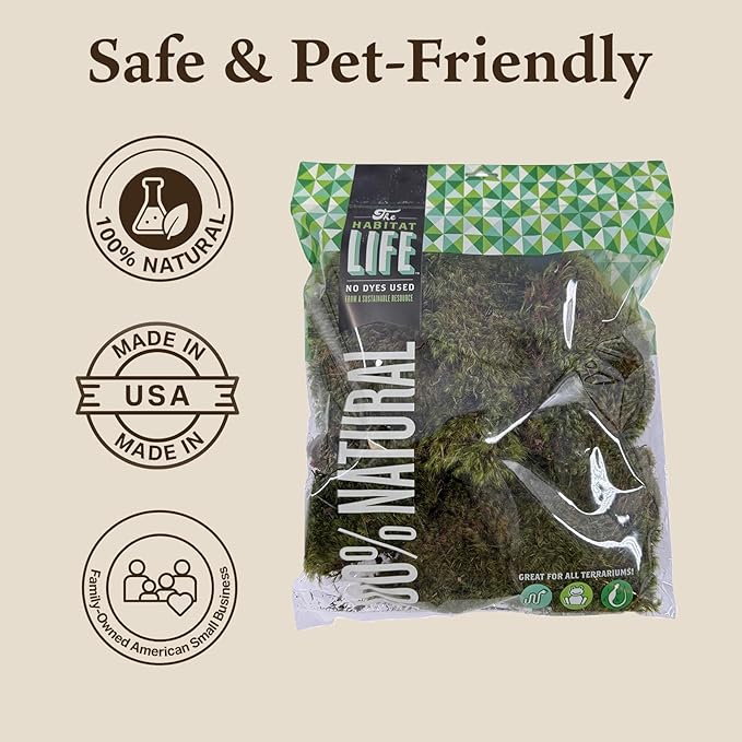 The Habitat Life - Natural Mood Moss - for Reptiles, Amphibians & Invertebrates Terrariums - Moisture-Retaining - Humidity Control - Soft Bedding - Dye-Free & Safe - Medium - 1 Pack